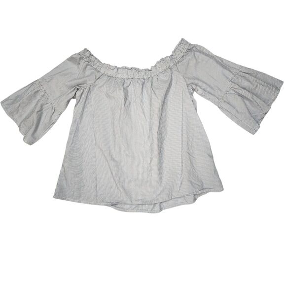 Abercrombie & Fitch Top Womens Small White Blue Pin Stripe Off Shoulder Ruffle - Picture 5 of 7